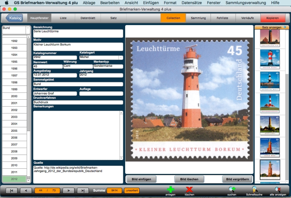 GS Briefmarken-Verwaltung 4 plus für Mac