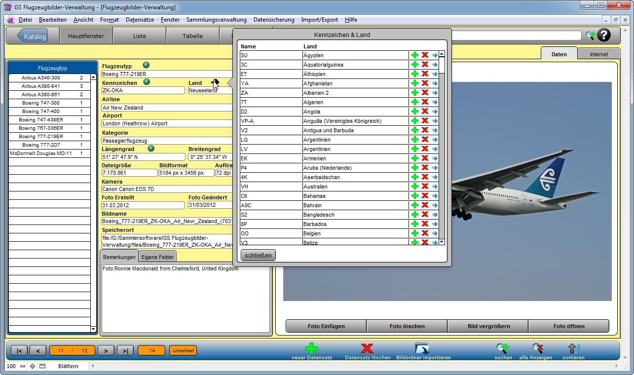 GS Flugzeugbilder-Verwaltung