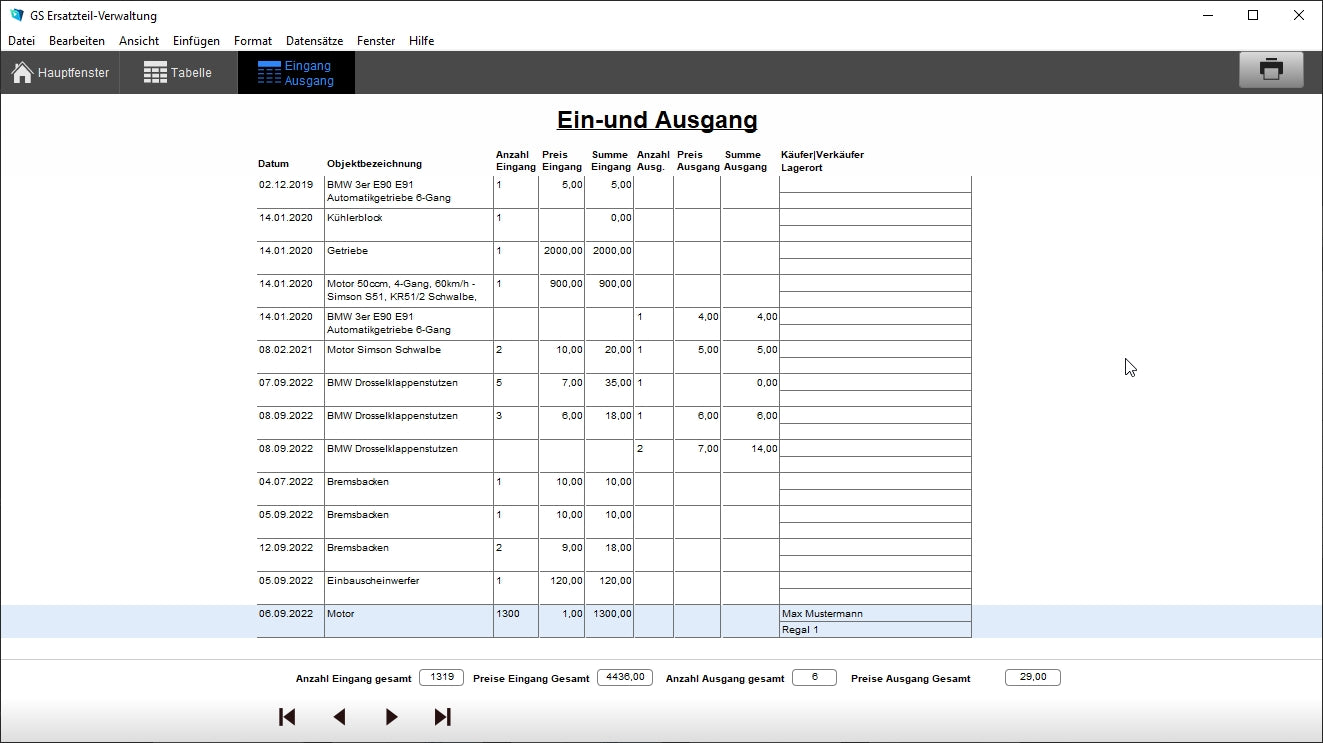 GS Ersatzteil-Verwaltung