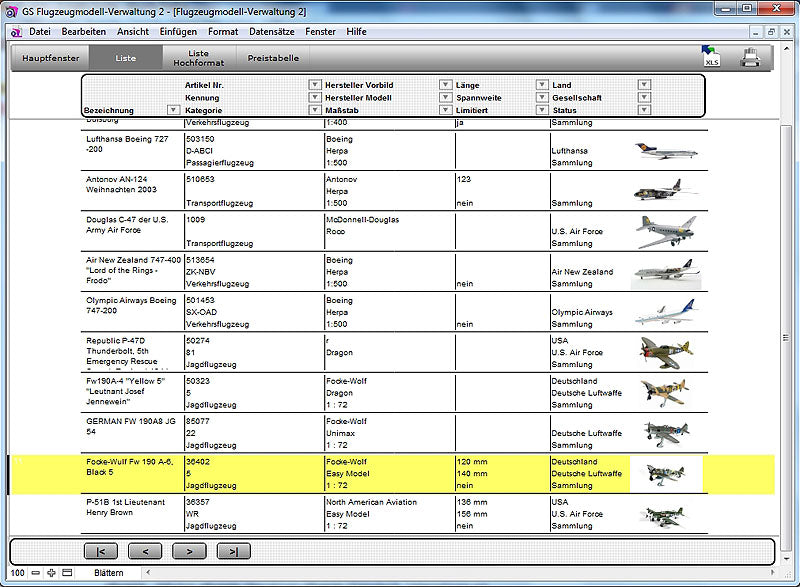 GS Flugzeugmodell-Verwaltung 2