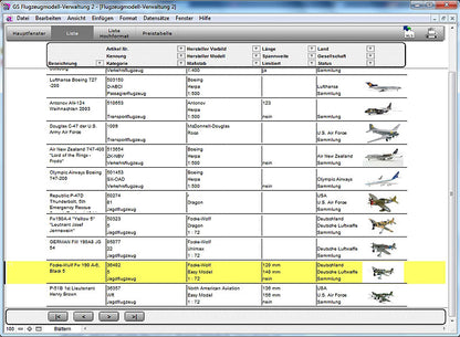GS Flugzeugmodell-Verwaltung 2
