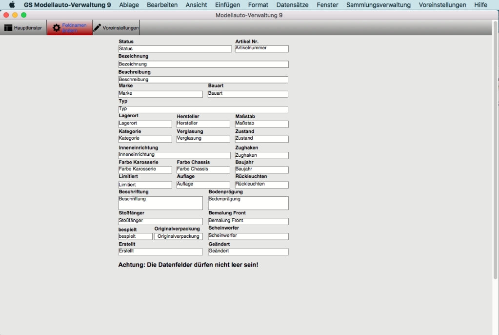 GS Modellauto-Verwaltung 9 für Mac